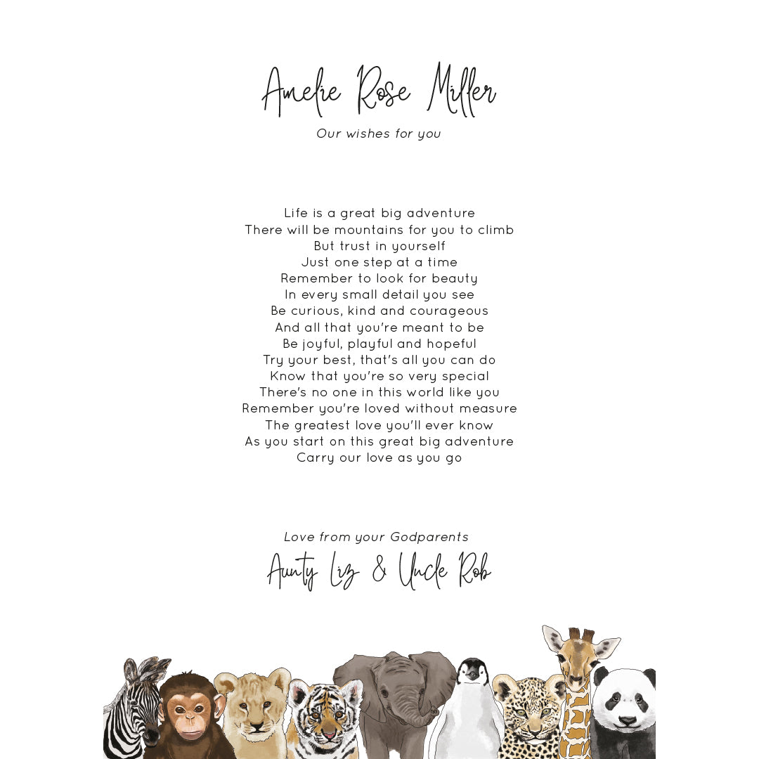 Baby Animal Personalised Print from Godparents
